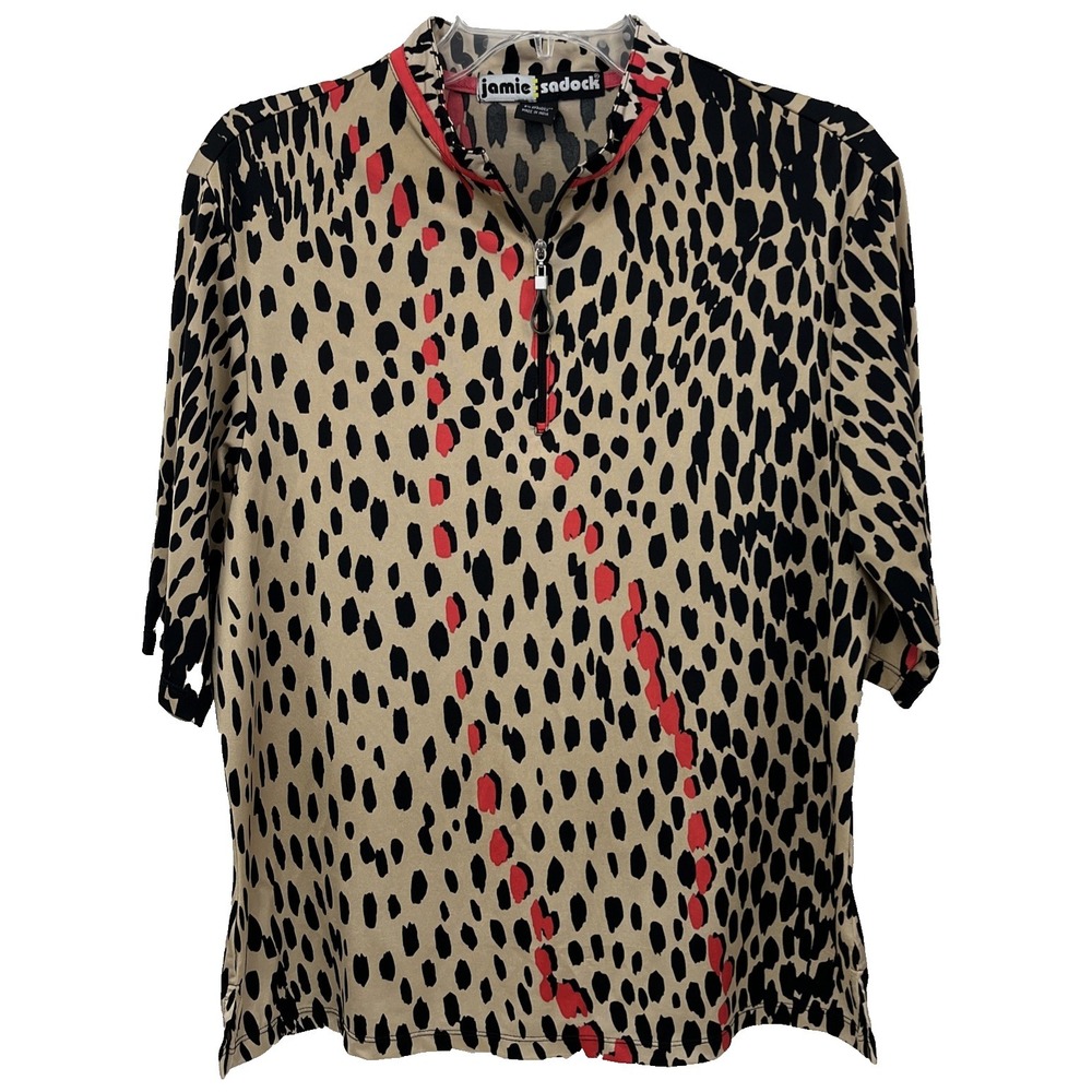 Jamie Sadock Womens Size L Animal Print Pink Brown Golf Top